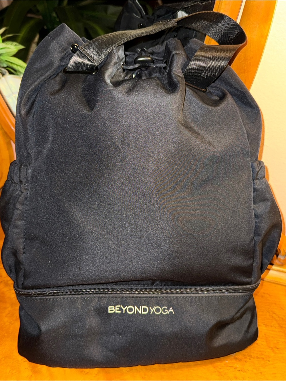 Beyond Yoga Black Drawstring Backpack with Shoe Compartment